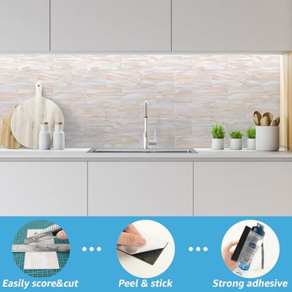 Art3d 102-Piece Peel and Stick Wall Tile for Kitchen Backsplash, Bathroom, Fireplace, 3in. x 6in. Stick on Subway Tile, Yellow Jasper - color: Yellow Jasper
