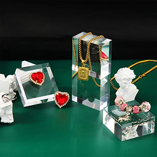Vicenpal 4 Pieces Acrylic Square Display Block 2 x 1 Inches Clear Polished Cube Jewelry Stand Ring Showcase Holder Base