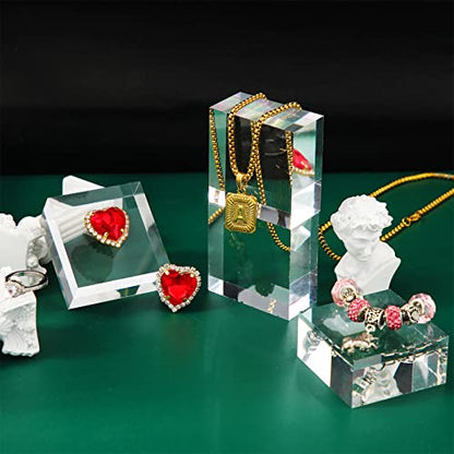 Vicenpal 4 Pieces Acrylic Square Display Block 2 x 1 Inches Clear Polished Cube Jewelry Stand Ring Showcase Holder Base