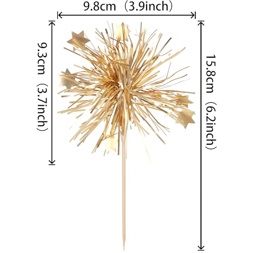 30 PCS Foil Firework Cupcake Toppers Happy Birthday Cake Toppers Star Sparkle Tinsel Flower Drink Stirrers Cocktail Fruit Toothpicks for Valentine's Day Baby Shower Birthday Party Supplies Gold - color: A Gold New