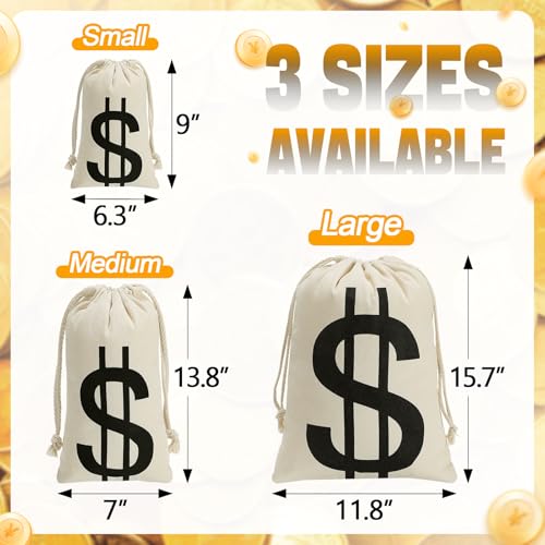 4Pcs 6.3 x 9 Inches Canvas Money Bags - Halloween Prop Money Bag with Dollar Sign, Money Sacks for Bank Robber Costume Pirate Cosplay Theme Party - size: S-6.3 x9 in