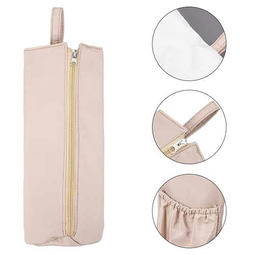 Heat-Proof Travel Pouch for Straighteners and Curling Wand, Waterproof Hanging Organizer with Zipper Closure, Salon Tools Bag with Extra Storage Pocket and Snap Strap (Khaki)