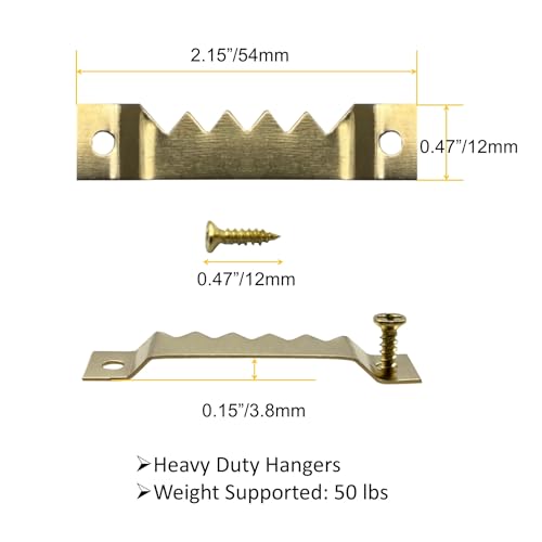 30 Pack Large Sawtooth Picture Hangers Steel Picture Hanging Picture Frames Hangers with Screws Picture Hang Solutions, for Hanging Artwork Picture Frame Hook Photos (Gold，Supports 50 lbs) - color: Large Gold - 30 Pack
