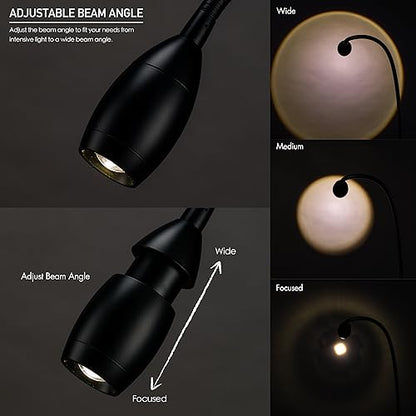 O'Bright Lumos - Versatile Clip-on Lamp: Zoomable Spotlight, Dimmable LED, Flexible Gooseneck, 4000K Light, 100% Metal Clamp - Ideal for Reading, Crafting, Work, and Headboards, Black - color: Black