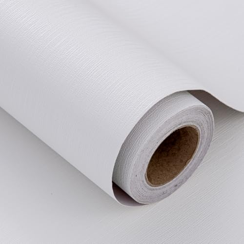 White Grasscloth Wallpaper Peel and Stick Fabric Linen Textured 24"x394" Classic Faux Grassweave Upgraded Thick Self-Adhesive Neutral Contact Paper Vinyl Film Liner Roll for Home Use - color: White, size: 23.6" x 393"