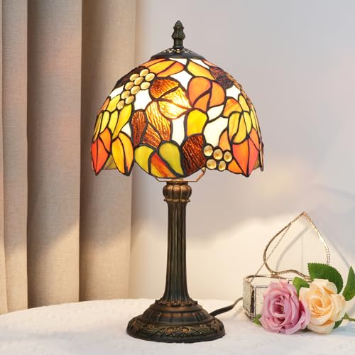 Tiffany Style Table Lamp, Stained Glass Bedside Lamp with Red Yellow Orange Floral Pattern, Retro Traditional Desk Lamp for Bedroom Living Room End Table Nightstand Decor - color: Tiffany Lamp G