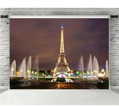 Paris Eiffel Tower Photography Backdrop 7X5FT Paris City Square Night Fountain Background for French Landmark Holiday Happy Birthday Banner Wedding Themed Party Photo Booth Props ZH012 ZHTAOYH - size: 7X5FT
