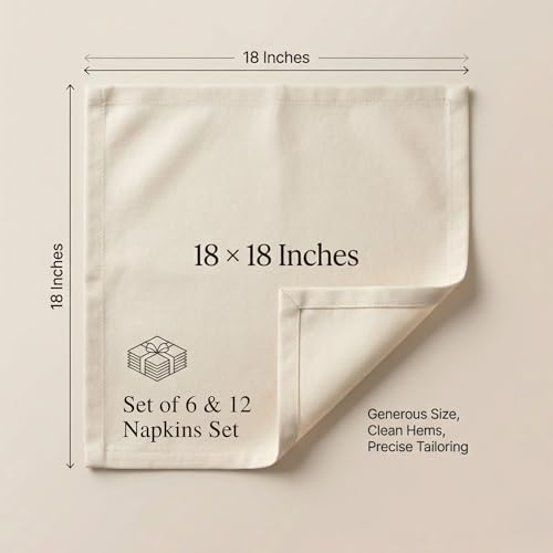 ACCENTHOME Accent Home 100% Cotton Napkins, Delicate Cloth Napkins for Dinners, Parties and Weddings，18 x 18 Inch Set of 12 - Natural - color: 01 - Natural - Twill, size: 18"x18" - Pack of 12