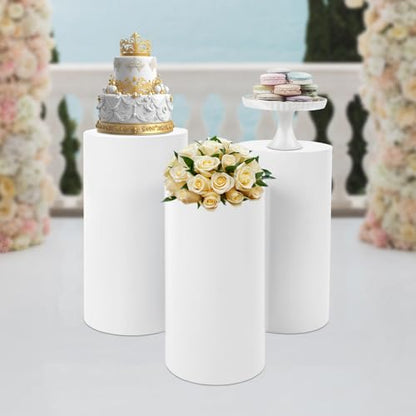 3 Pcs Cylinder Stands, Large White Cake Pedestal Tables(50cm, 55cm, 60cm), Round Reusable Dessert Display Plinth Pillars for Party Weddings or Banquets - size: 23.6''(l),21.6''(m),19.7''(s)