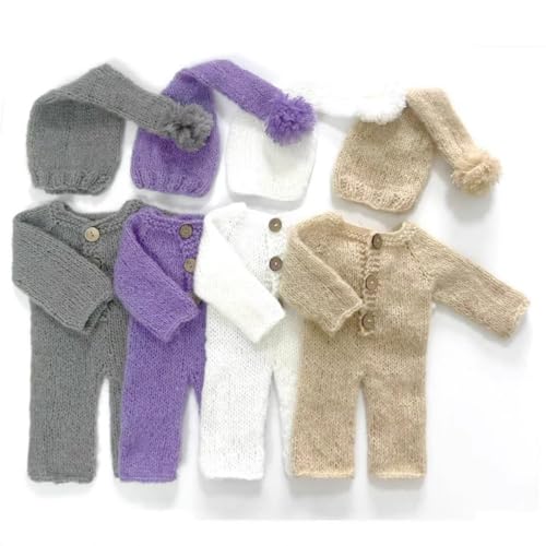 Newborn Baby Photography Props Outfits Cute Mohair Hat Romper Set Infant Baby Boy Girl Photoshoot Props Costume Set ﻿ - color: Beige