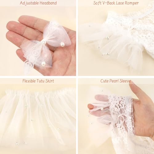 BLUETOP Cute Newborn Photography Outfits Boys Girls Baby Costume Set - style: 03 White Pearl Lace Rompers