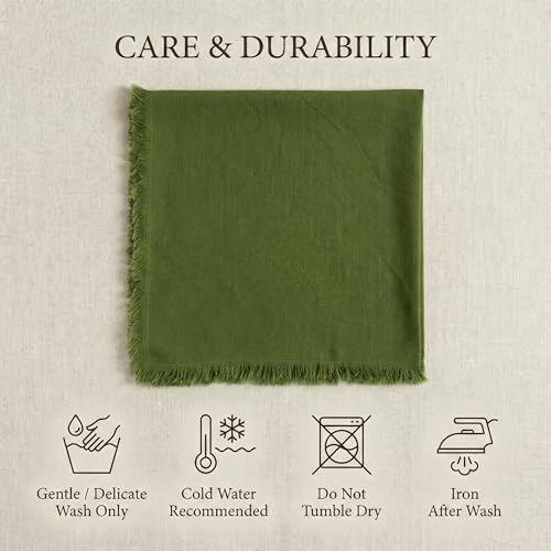 ACCENTHOME Olive Green Cotton Linen Napkin Set of 12 18x18 inch Dinner Napkins - Washable Soft Premium Hotel Quality Reusable Hemmed Edges Napkins Perfect Table Linens for Family Dinners, Weddings - color: 04 - Olive Green, size: 18"x18" - Pack of 12
