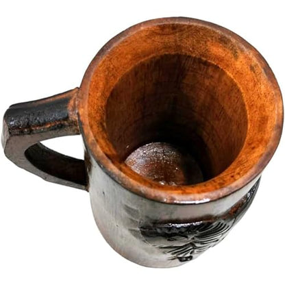 collectiblesBuy Hand-carved Antique Brown Lion Design Wooden Coffee Mug Rustic Tankard with Handle for Tea Wine Beer Ideal for Men Camping Travel Outdoor Use