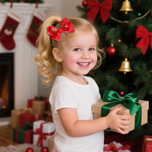3 Inch Christmas Hair Bows for Girls Alligator Clips Grosgrain Ribbon Solid Color Hair Accessories for Little Teen Toddler Girls Kids (Red Gold) - color: Red Gold