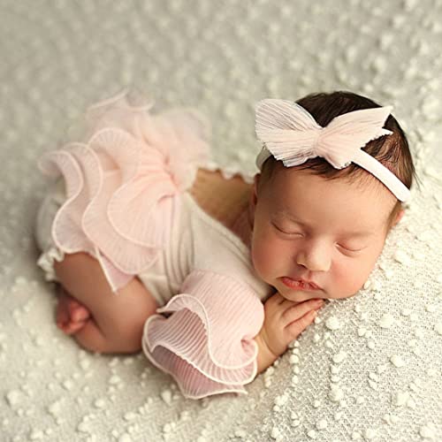 Baby Photography Props Outfit Lace Rompers Newborn Girl Photo Shoot Outfits Flower Headband Princess Costume - color: Off-white