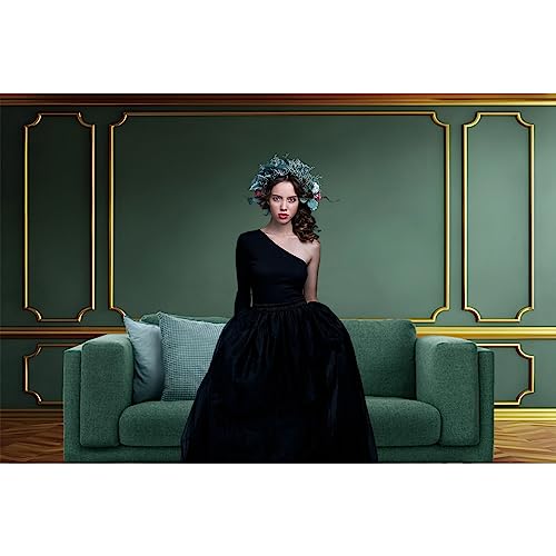 5x3ft Ancient Palace Wall Backdrops for Photography Green Gold Retro Wall Texture Old Castle Living Room Photography Background Baby Shower Graduation Wedding Birthday Photo Prop - color: green, size: 5x3ft