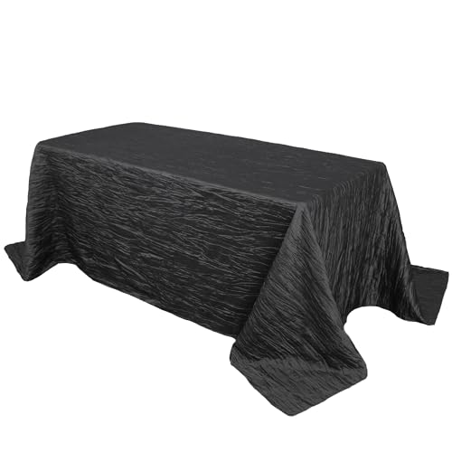 YOUR CHAIR COVERS - 90 x 132 inch Rectangular Crinkle Taffeta Tablecloth - Black, Rectangle Table Linens for 6 ft Rectangular Tables, Wedding Crushed Table Cloth - color: Black, size: 132" x 90" (Rectangular)
