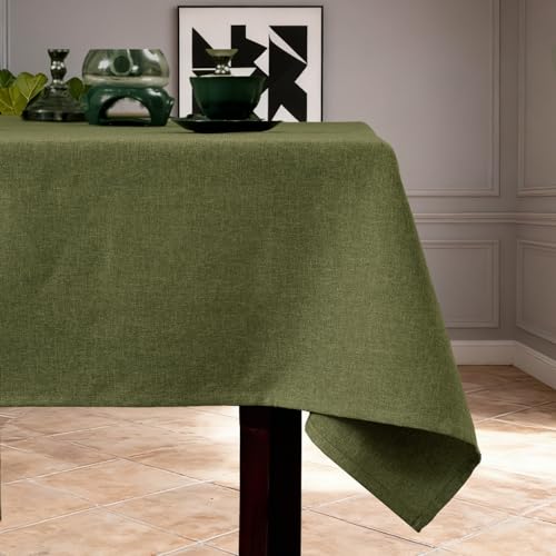 Olive Green Linen Tablecloth 118x57 Inch, Waterproof Wrinkle and Stain Resistant, Washable Farmhouse Table Cover for Kitchen Dining and Party - color: Fine Yarn - Olive, size: 118" x 57" (Rectangular)