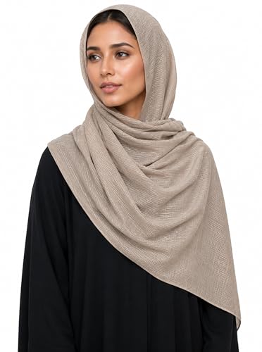 Lightweight Cotton Linen Feel Scarf Shawl Wrap Hijab for Women, Travel Fall Winter Gift - color: Mcspz2530-3#khaki