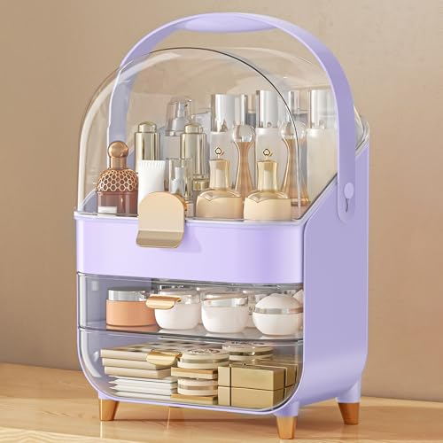 Makeup Organizer Countertop, Skincare Holder Bathroom Counter Organizer, Storage Box Cosmetic Display Cases, Teen Girl Gifts Make up Organizers for Vanity, Dresser (Purple) - color: Purple