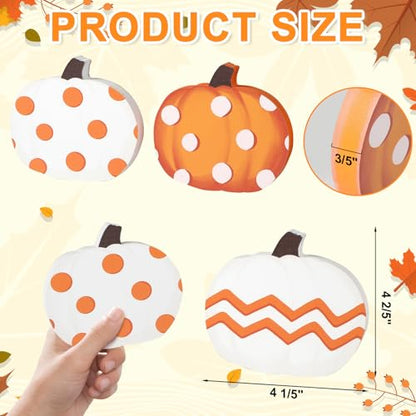 COCHIE Fall Pumpkin Decorations for Home Indoor, Thanksgiving Table Decor, Harvest Tabletop Decoration, Wooden Pumpkins Signs Block for Tiered Tray Party Shelf Display Set of 3 - style: Pumpkin