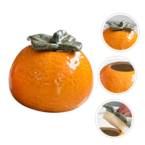 KICHOUSE Ceramic Orange Fruit Shaped Tea Storage Jar Small Decorative Canister with Lid for Home Kitchen Photography Props
