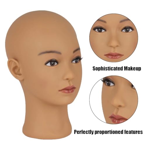 Hairway Female Professional Cosmetology Training Mannequin - Bald Mannequin Head for Wigs Making and Display - With Free T-Pins (Light Brown 21.5 Inch) - color: Female Bald Head 21.5“ Light Brown