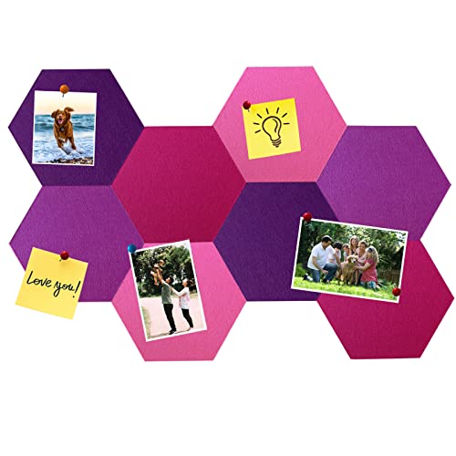 8Pcs Hexagon Felt Cork Board Tiles, Self Adhesive DIY Bulletin Board Pin Board for Office School Home Wall Decor Stickers Memos Photos Display (Gradual Purple) - color: C- Gradual Purple, size: Hexagon