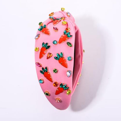 NVENF Easter Headband for Women Beaded Easter Rabbit Bunny Headband White Pink Crystal Pearl Knotted Hairband Happy Easter Hair Accessories Spring Holiday Headwear Outfits Gifts (Carrot B) - color: Carrot B