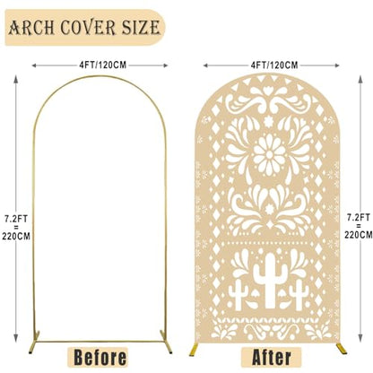 Sensfun Mexican Arch Backdrop Cover Baby Shower Photo Background Decor,2 Side Round Top Chiara Backdrop Arch Cover for Mexico Talavera Wedding Birthday Bridal Shower Fiesta Party Decorations 4x7.2ft - size: 4x7.2ft (122x220cm)