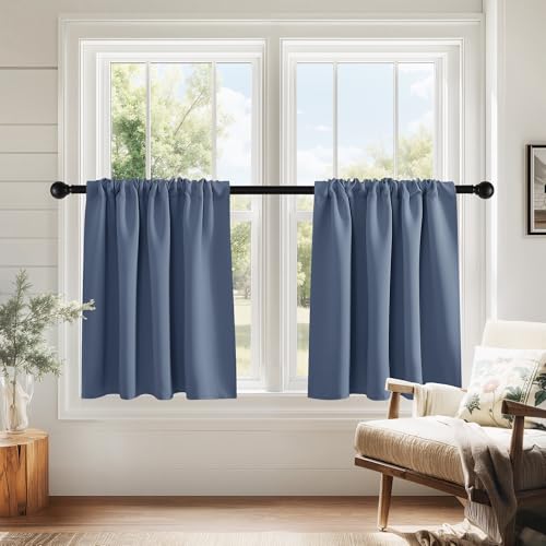 PONY DANCE Blue Haze Short Window Curtains for Kitchen 24 inch Long, 2 Panels Set Half Window Drapes for Bedroom Basement, Blackout Small Curtains for Travel Trailers, Width 29 x Length 24 inches - color: Blue Haze, size: 29"W x 24"L (Pack of 2)
