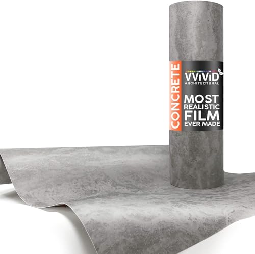 VViViD Grey Concrete Textured Finish Vinyl Sheet Film (Bulk ROLL - 48 Inch x 15ft) - size: BULK ROLL - 48" x 15ft