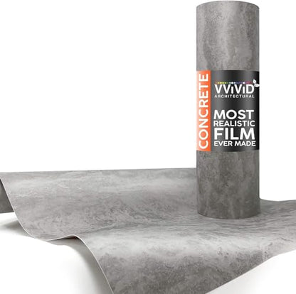 VViViD Grey Concrete Textured Finish Vinyl Sheet Film (Bulk ROLL - 48 Inch x 15ft) - size: BULK ROLL - 48" x 15ft