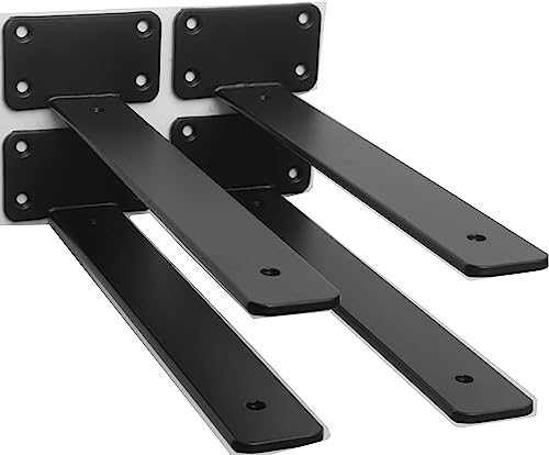 4 Pack - 10 inch Black Hidden L Shelf Bracket (1/5 Inch Thicked) Iron Floating Shelf Brackets Rustic Industrial Metal Brackets for Shelf Support - size: 10 Inch, style: Black 4 Pack