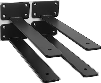 4 Pack - 10 inch Black Hidden L Shelf Bracket (1/5 Inch Thicked) Iron Floating Shelf Brackets Rustic Industrial Metal Brackets for Shelf Support - size: 10 Inch, style: Black 4 Pack