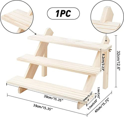 NBEADS 3-Tier Log Retail Earring Display Riser, Earring & Ring Holder Detachable Unfinished Wood Retail Jewelry Card Display Stand with Groove for Crafts Jewelry Showing Storage Display Collection - color: Wooden- L.W.Thi: 15.35x15.75x12.6"