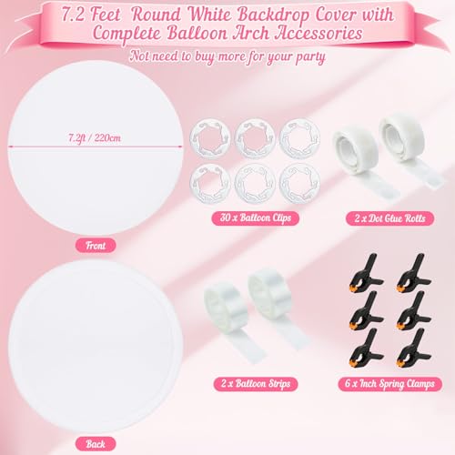 White Round Backdrop Cover 7.2ft- Adjustable Polyester Circle Arch Backdrop Cover for Wedding Birthday Party Photography Decoratio