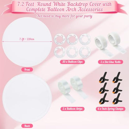 White Round Backdrop Cover 7.2ft- Adjustable Polyester Circle Arch Backdrop Cover for Wedding Birthday Party Photography Decoratio