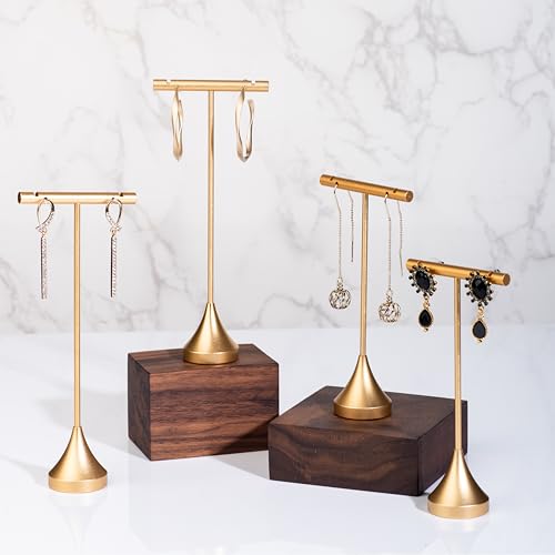 4pcs Gold Earring Display Stands For Selling Earring T Stand Retail Display Holder for Show, T Bar Jewelry Organizer for Show Online Store Photography Props