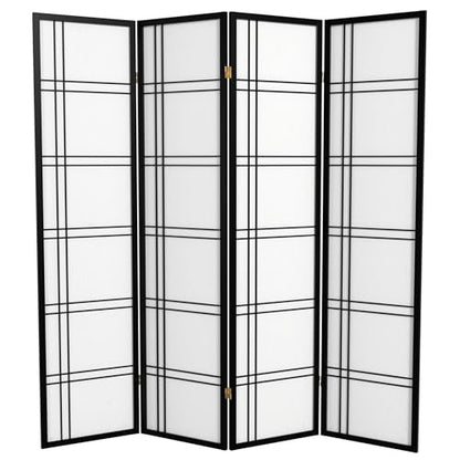 Red Lantern 6 ft. Tall Double Cross Shoji Screen - Black - 4 Panels - color: Black, size: 4 Panel