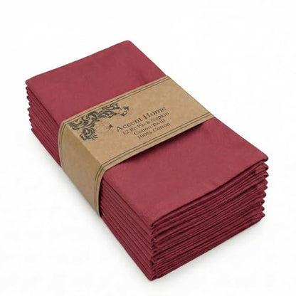 ACCENTHOME Accent Home 100% Cotton Napkins, Delicate Cloth Napkins for Dinners, Parties and Weddings，18 x 18 Inch Set of 12 - Red - color: 06 - Red - Twill, size: 18"x18" - Pack of 12