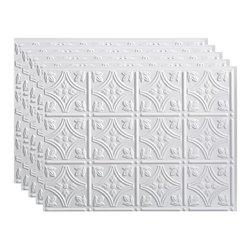FASÄDE Traditional Style/Pattern 1 Decorative Vinyl 18in x 24in Backsplash Panel in Gloss White (5 Pack) - color: Gloss White, size: 5 Pack
