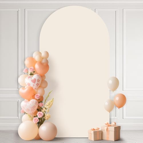 Ledido Wedding Arch Backdrop Cover 7.2FT Arch Covers Fitted Stretchy Spandex Round Top Stand Backdrop Cover for Wedding Banquet Ceremony Birthday Party Baby Shower Event Decoration,Beige - color: Beige, size: 7.2FT