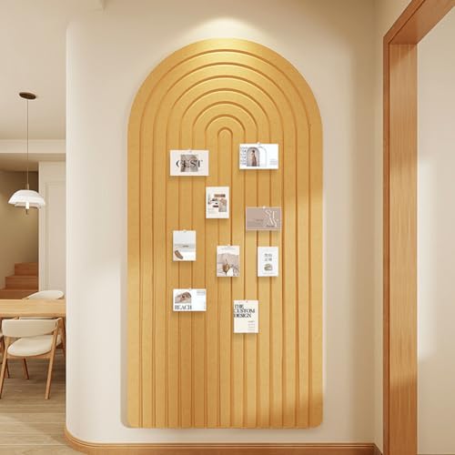 Self Adhesive Felt Bulletin Board,Round Edges Wall Panels for Office Bedroom Living Room,0.35" Thick Foldable Bulletin Boards,Boho Arch Photos Board (Guiyuan Yellow,31.5×19.69inch) - color: Guiyuan Yellow, size: 31.5×19.69inch