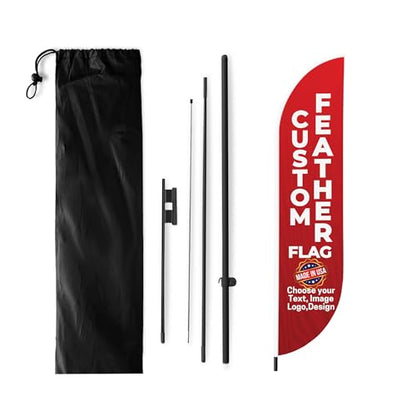Custom Feather Flag by BCB Print, Personalized Swooper Flag with Photo, Text or Logo, 11.5x2.5 FT Single-Sided HD Print, Optional Add-On 15 FT Pole Kit & Ground Spike, Made in USA, Fast Delivery - color: Feather Flag +/– Ground Spike Kit