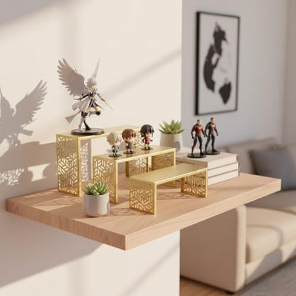 3 Tier Gold Metal Display Risers, Display Stand for Perfume Purse Handbag Shoe Jewelry Cupcake Dessert and Amiibo Funko POP Figure - color: Gold Metal Display Risers