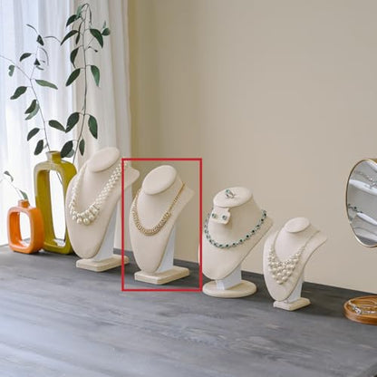 MOOCA Linen Covered Wood Jewelry Display Necklace Chain Jewelry Bust Display Holder Stand, Necklaces Bust Mannequin, 6 3/8 W x 4 1/4 D x 10 H in, Tan Linen - color: 9) Tan Linen, 1 piece