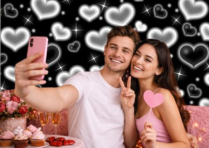 7X5ft Black White Heart Backdrop Aesthetic Love Photography Background Cute Hearts Pattern Photo Booth Banner for Valentine's Day Birthday Party Room Decoration - size: Black