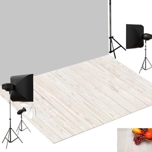 Kate White Wood Rubber Photography Floor Mat, Non-Slip Anti-Glare Photo Studio Floor Backdrop, Foldable Light Wood Grain Mat for Product & Portrait Photoshoot 5x4ft - color: Off-White, size: 5x4ft