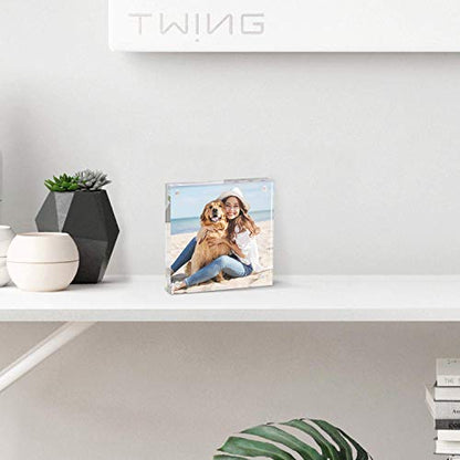 TWING 5x7 Inch Acrylic Picture Frame 5 Pack,12+12MM Thickness Double Sided Acrylic Picture Frames Set with Microfiber Cloth,Clear Horizontal Magnet Photo Frames,Desktop Display Gift Ideal - size: 5x7" 5pack